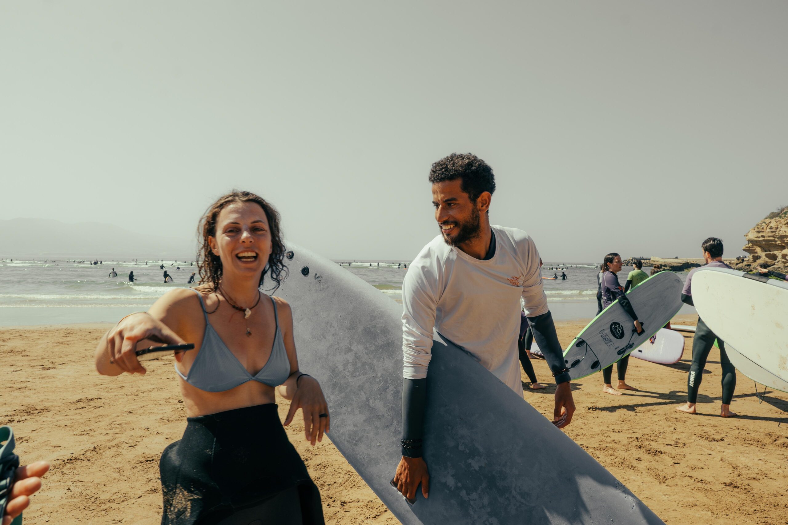 Beginner surfing lesson at Imsouane surf camp Morocco